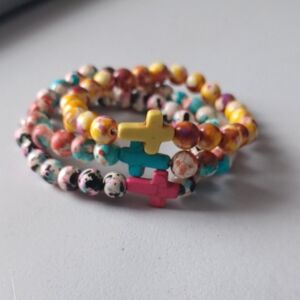 Colorful Beaded Bracelets with Cross Charms
